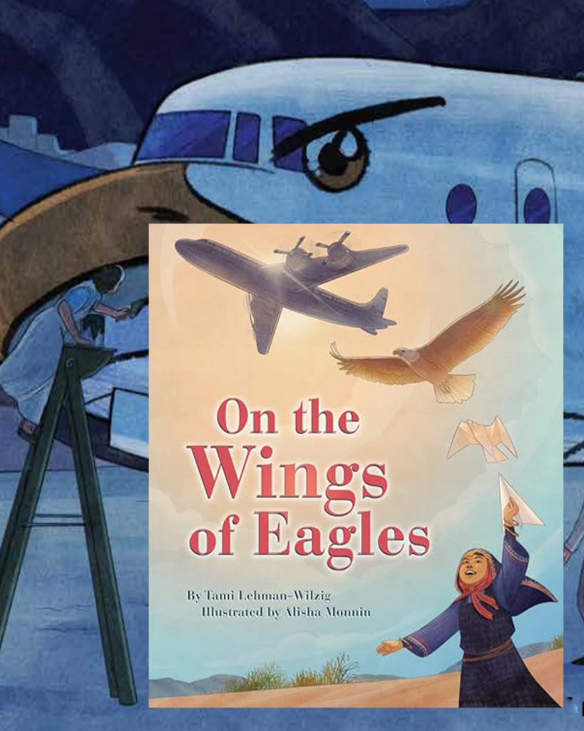 book cover of on the wings of eagles over a picture of an airplane painted as an eagle.