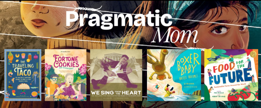 Pragmatic Mom website banner shows cover images of four books.