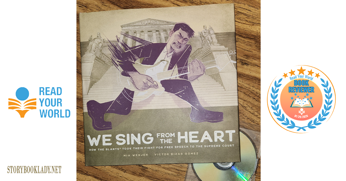 Photo of piicture book, We Sing From the Heart with aa CD. Aso Read Your World Loggo and Rreviewer Badge