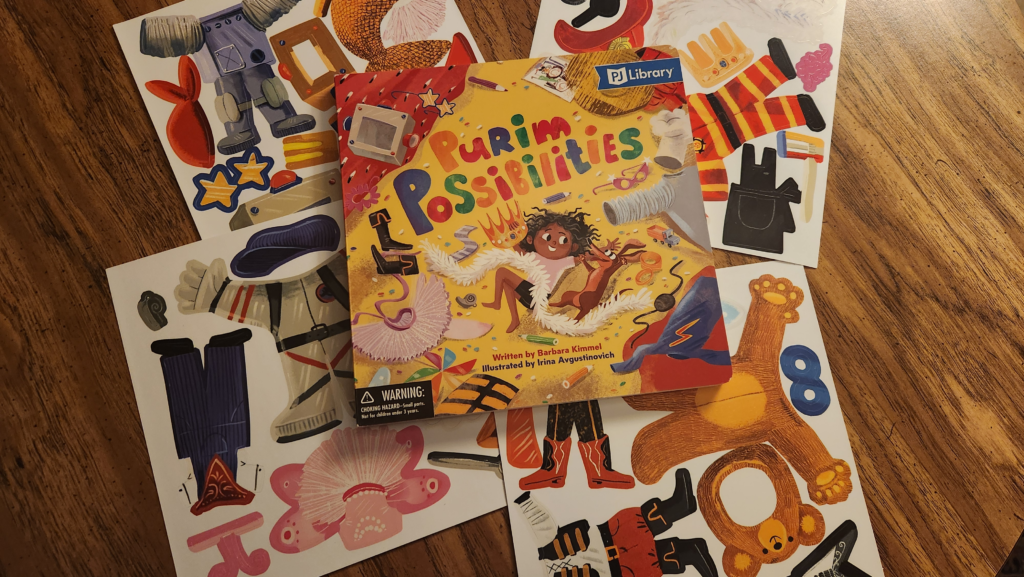 Purim Possibilities board book with reusable stickers.