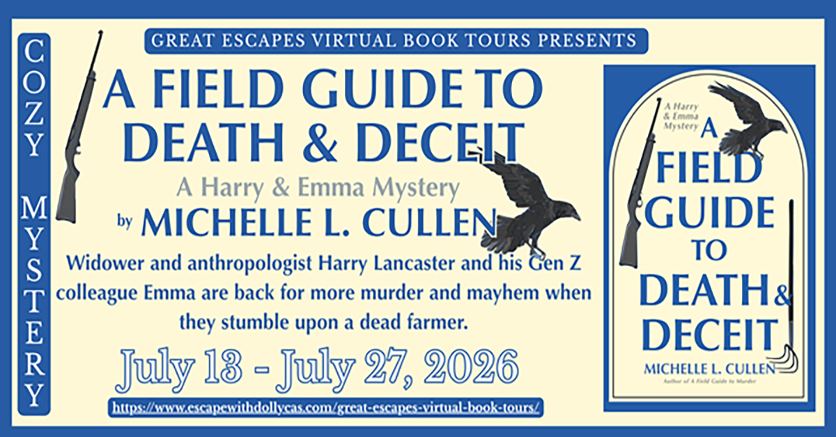 Signed copy of A Field Guide to Death & Deceit, binoculars, Field Notes notebook and tea
