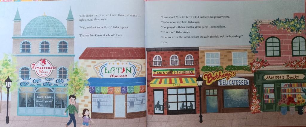 Miya's Mooncakes Author Interview with Crystal Z. Lee 5 Mei's Mooncake Illustration of multicultural neighborhood