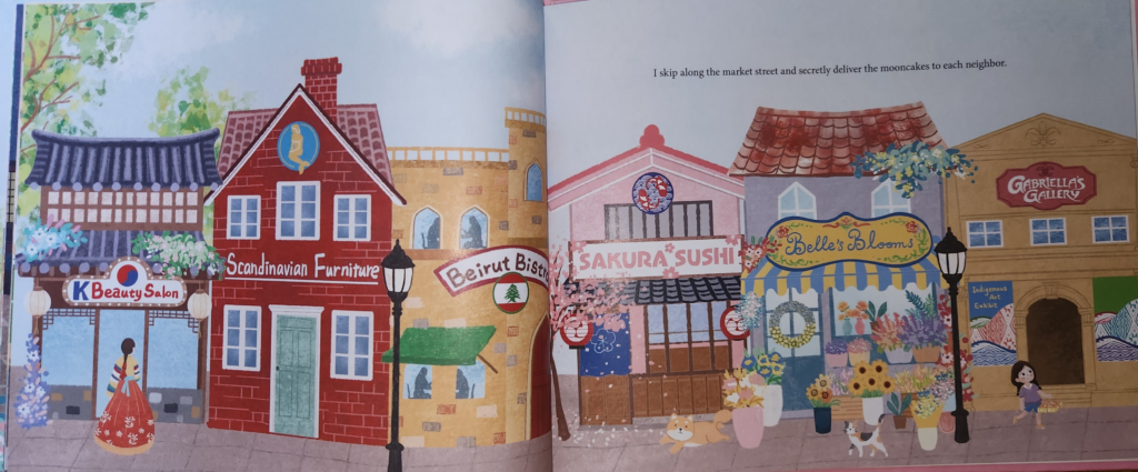 Miya's Mooncakes Author Interview with Crystal Z. Lee 6 Mei's Mooncake Illustration with more ethnic businesses