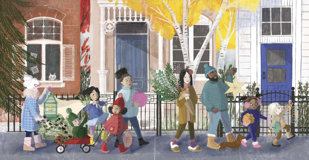 Our Spectacular Sukkah Giveaway and Author Interview with Sidura Ludwig 6 Our Spectacular Sukkah illustration 3 Neighbors return the sukkah pieces.