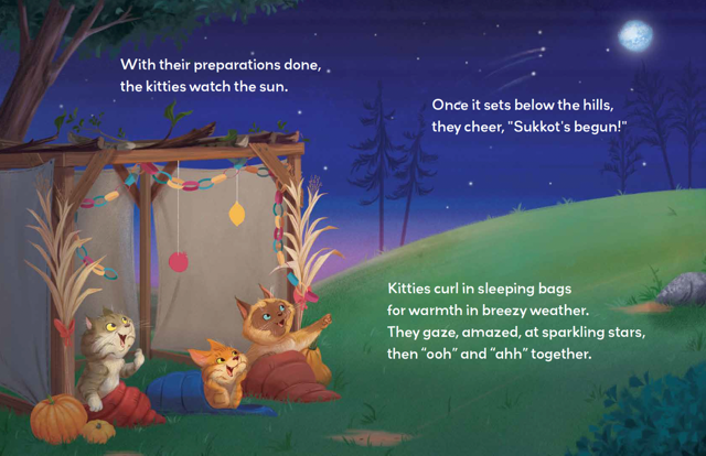 Jenna Waldman Discusses Purr-fect Sukkot 3 Purr-fect Sukkah Illustration of kitties spending the night in the sukkah
